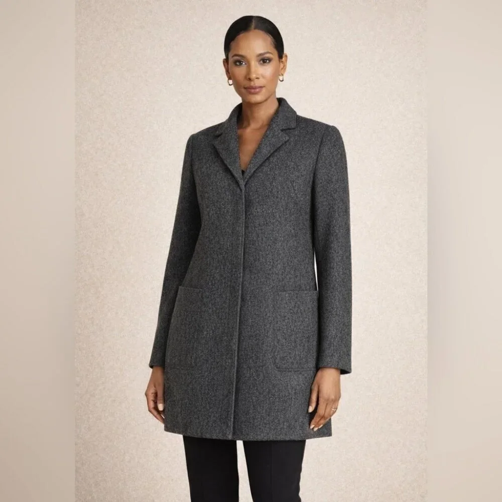 Vintage Braemar Grey Wool Blend Blazer Jacket Size 6P Minimalist Classic Luxury
